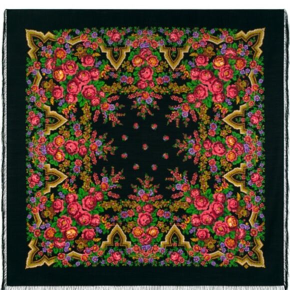 Pavlovo Posad Wool Russian Beauty Shawl Platok Large Square Scarf Wrap 56x56” - Picture 8 of 9